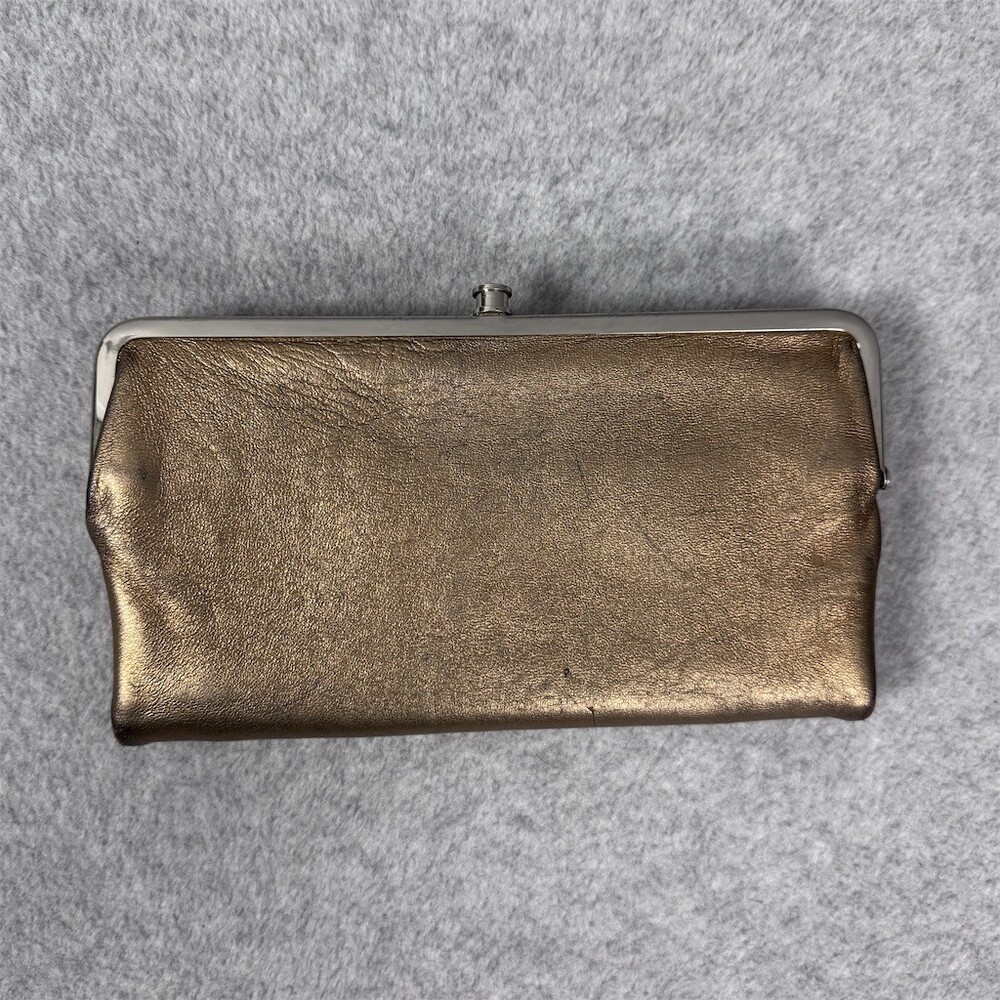 HOBO Lauren Clutch Wallet Womens Small Metallic Gold Kisslock Zip Pocket - Picture 2 of 13